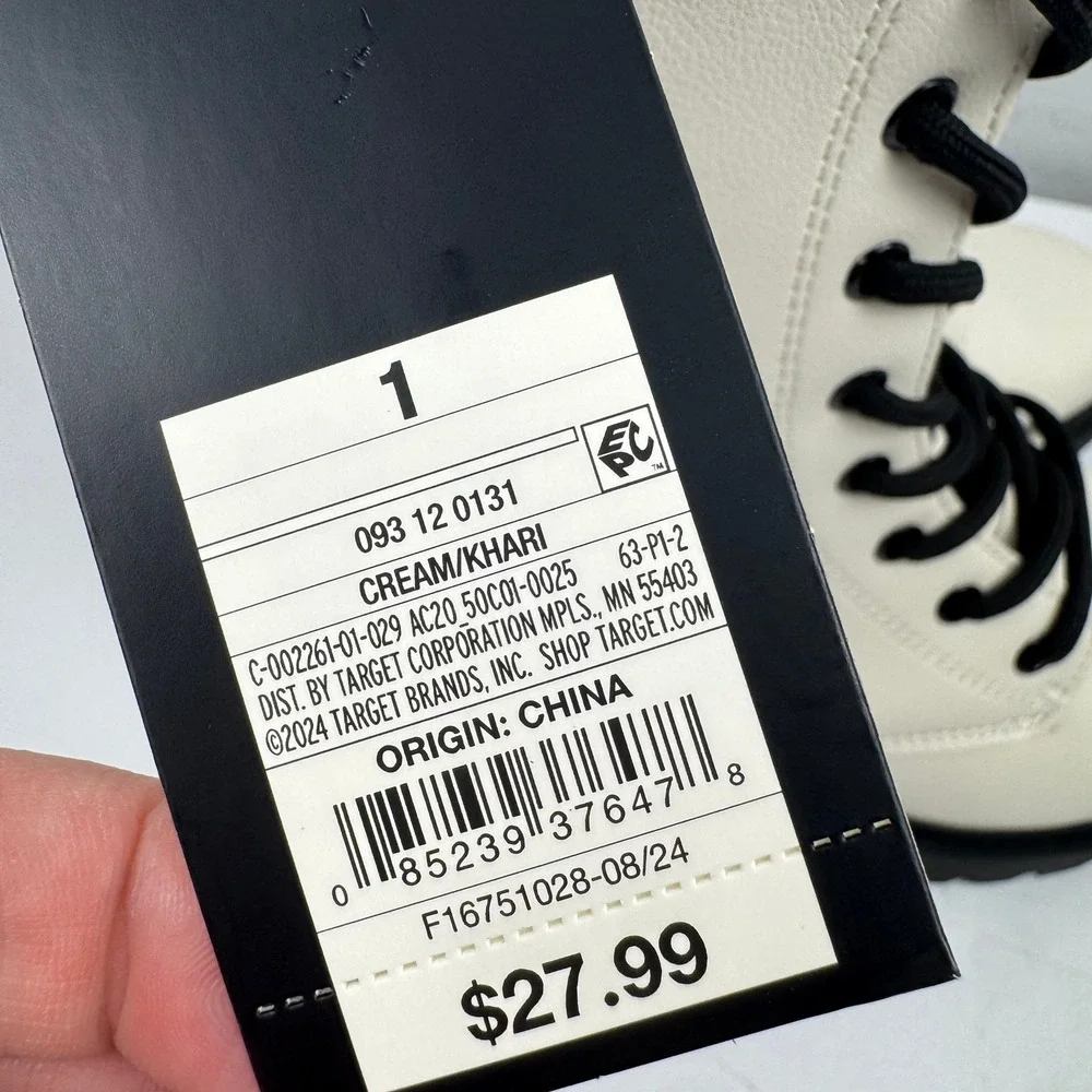 Art Class Girls‎ Cream Combat Boots Black Laces Lug Sole Side Zip Size 1 NEW